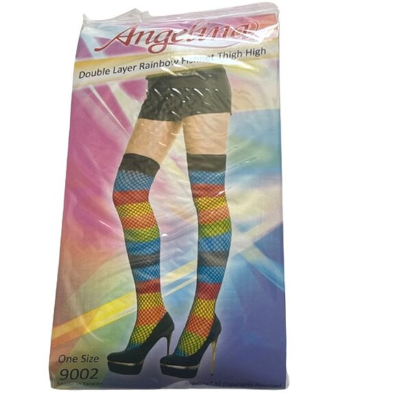 Double Layer Rainbow Fishnet Thigh High Stockings – Festival Rave One Size - Picture 5 of 5